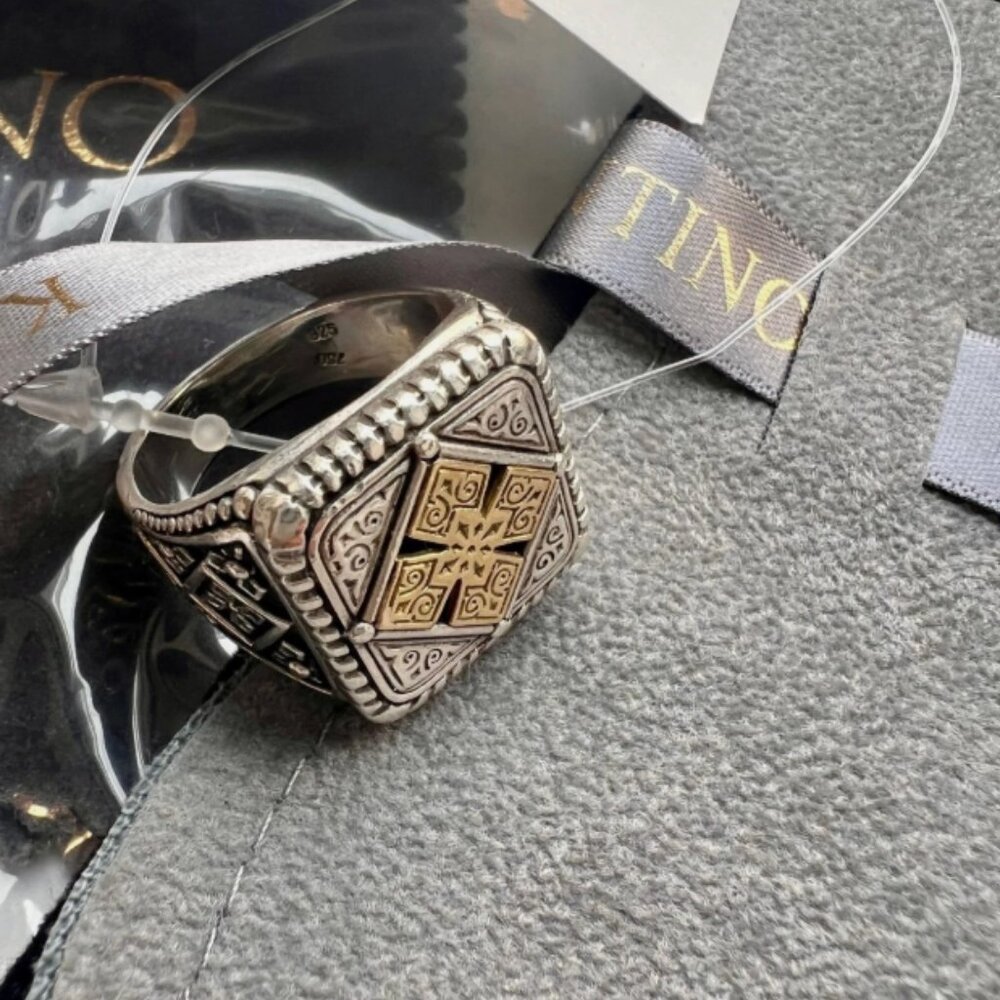 Authentic Men/Women Konstantino 925 18k 750 Maltese Cross Square Ring Size 9